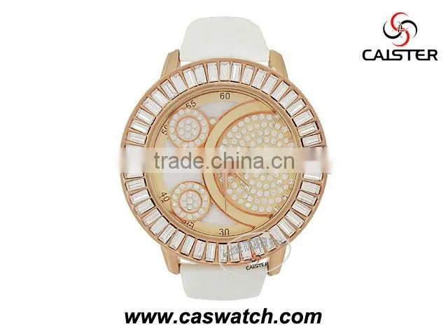 Luxury diamond ladies watch with big alloy case and leopard leather strap