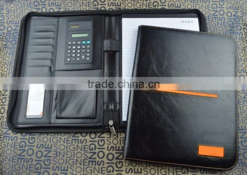 A4 Multifunction Calculator Leather Notebook Organizer with zipper
