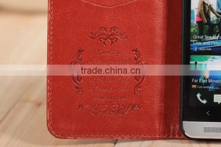 High quality PU card slot leather case For HTC One M7