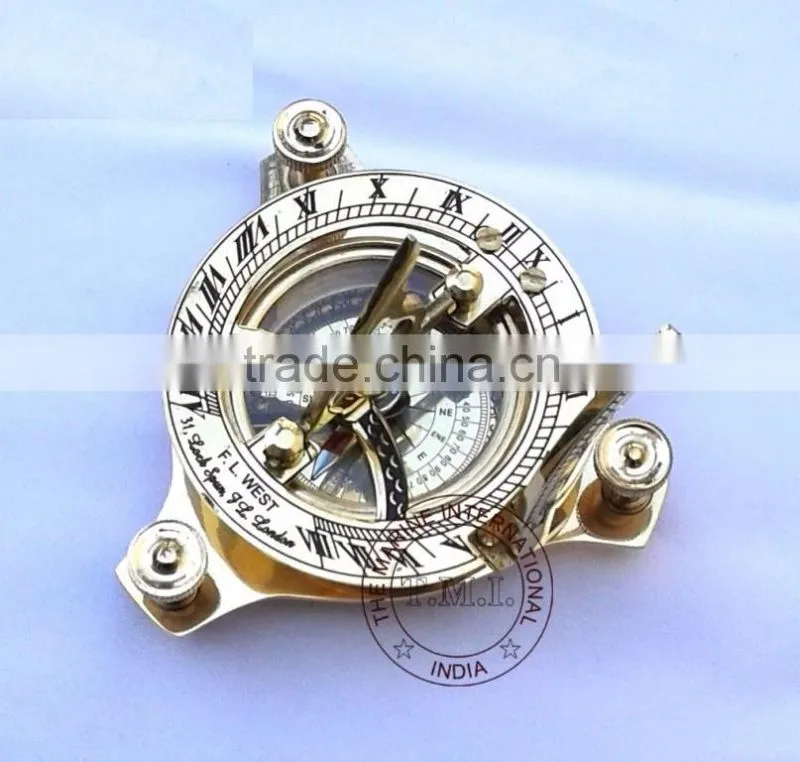 SUNDIAL COMPASS - BRASS SUN DIAL COMPASS - NAUTICAL VINTAGE 3" SUNDIAL - MARINE GIFT