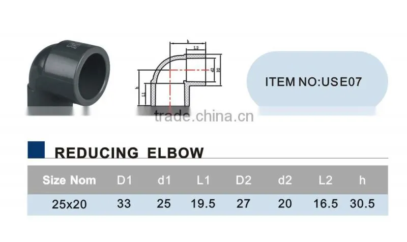 ERA brand DIN8063 PN16 PVC reducing elbow ,PVC reducing elbow