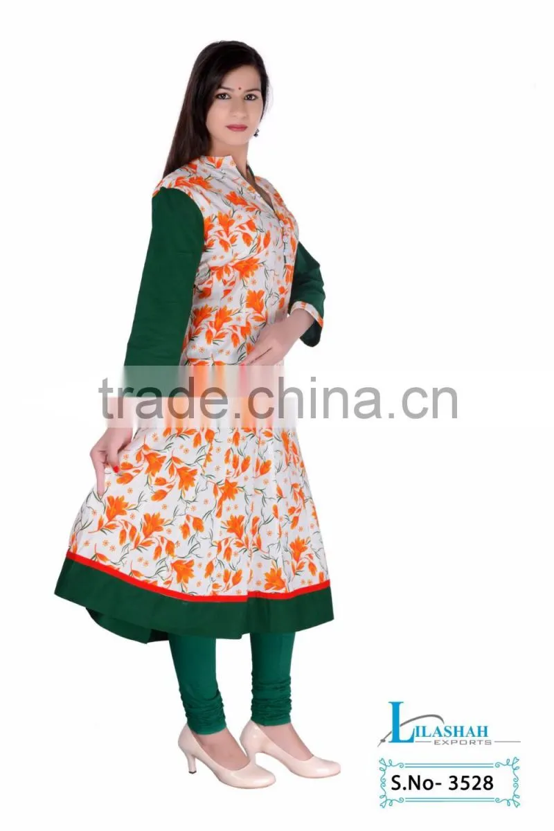 Cotton Anarkali Jaipuri Kurti Vestido Styles Ropa Ladies Garments cotton plain with printed women's short dresses 3528