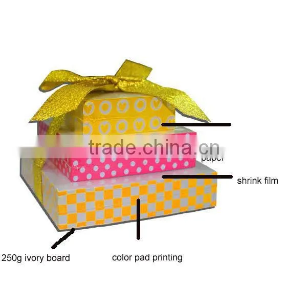 Tower shape paper cube with silk ribbon by shrink film memo pad