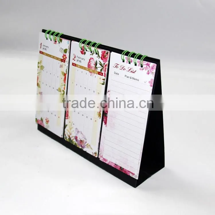 2016 Pink floral spiral bound double flip calendar