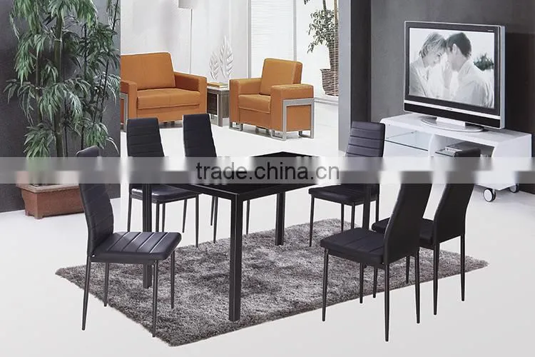 Hot! 1+8 table and chairs no folding heavy-duty modern black tempered glass dining table set