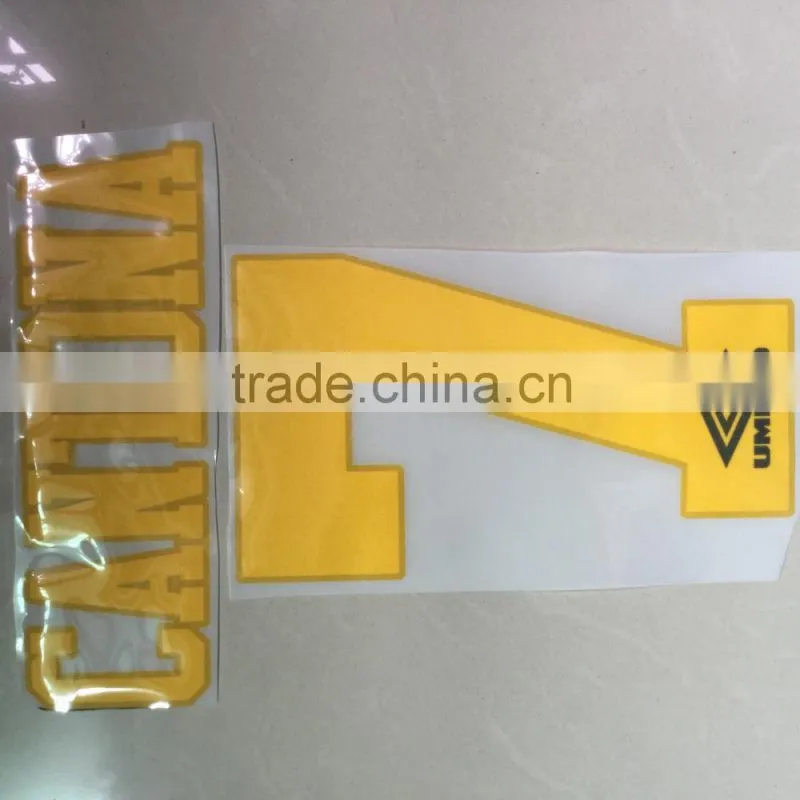 factory direct heat transfer sticker UEFA flock jersey numbers 3d number stickers