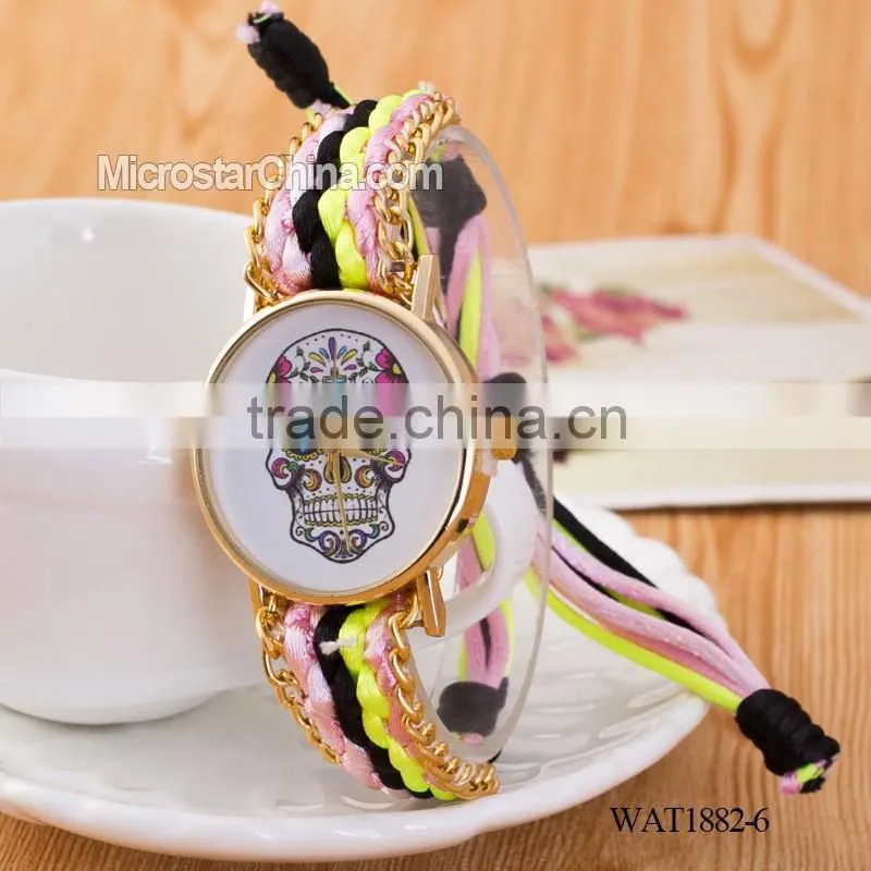 Elastic knitting watch chain skull promotional gift watch