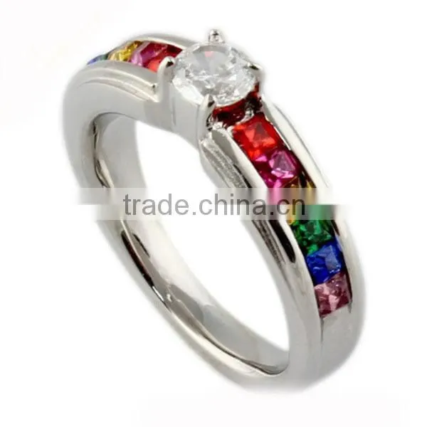 Wholesale Lady's Stainless Steel fine jewelry ring with Colourful CZ stones LR7327