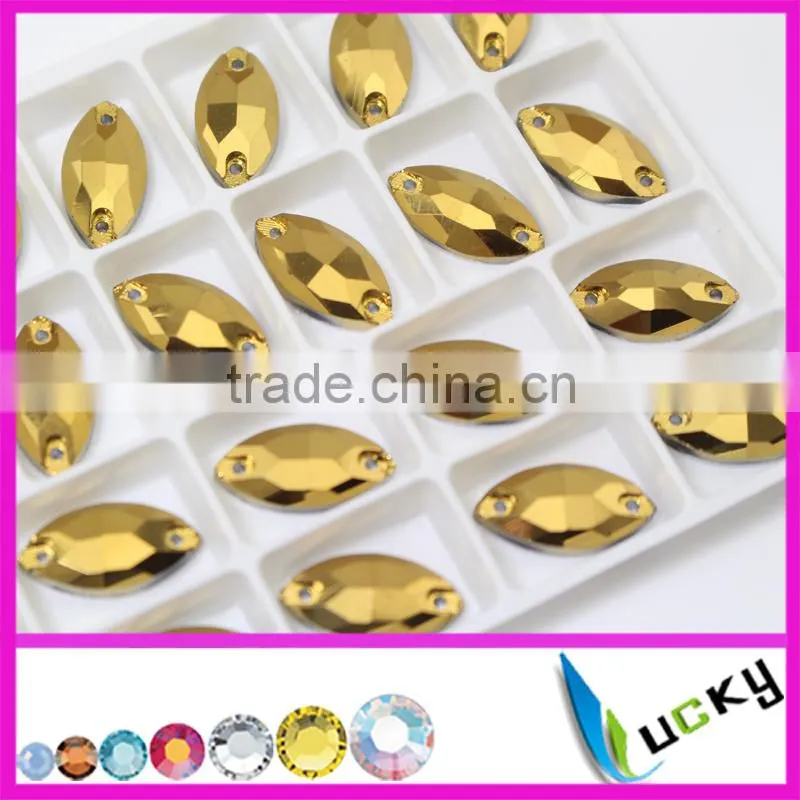 New 2015 design sewing accessories aurum golden hematite color navtte shape crystals for clothing set