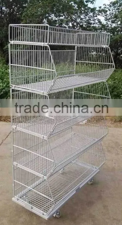 RH-BR02 Powder Coated Wire Storage Basket With Wheels