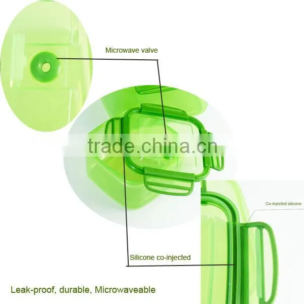 2016 NEW ARRIVAL 500ml square plastic food container with silicone co-injected lid