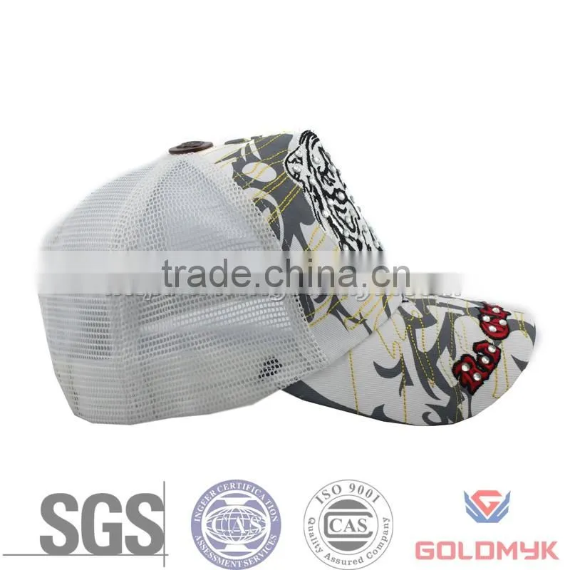 Skull Mesh Hat with Rhinestone