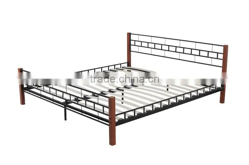 Elegant metal queen bed with wood leg