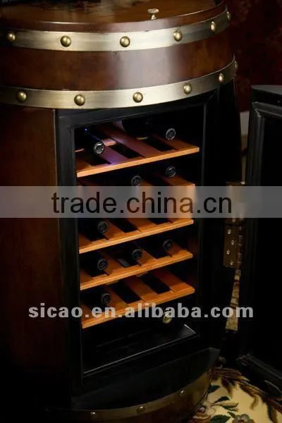 48L classic electrical original oak wooden barrel wine regrigerator for 18 bottle, decorative wood barrel alcohol fridge cooler