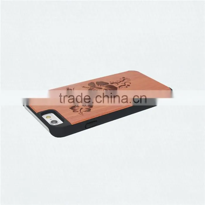 Universal Butterfly with Flower PC and Wood Phone Case with press key two in one for Iphone 6/6 plus