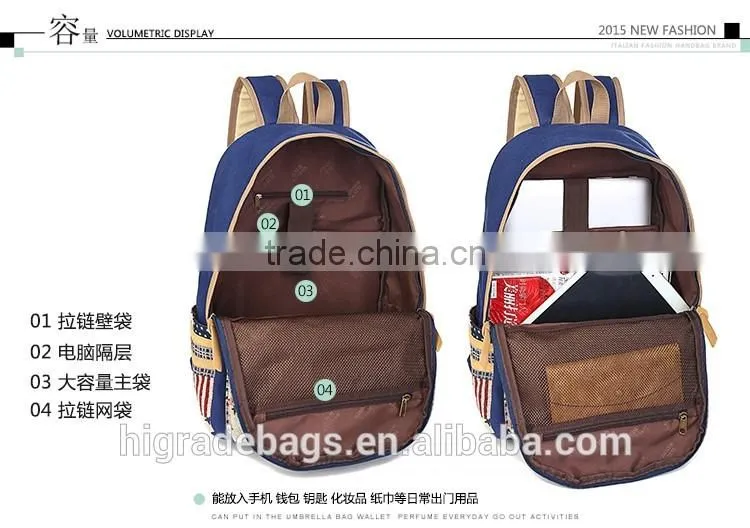 canvas school backpack bag with leather trim