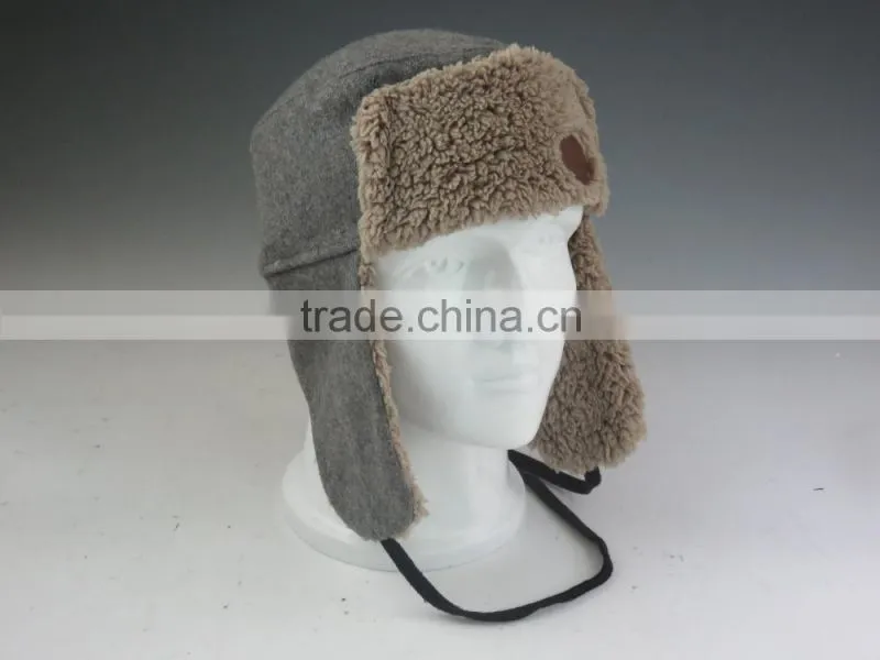 Fleece Winter Hat with Leather Patch