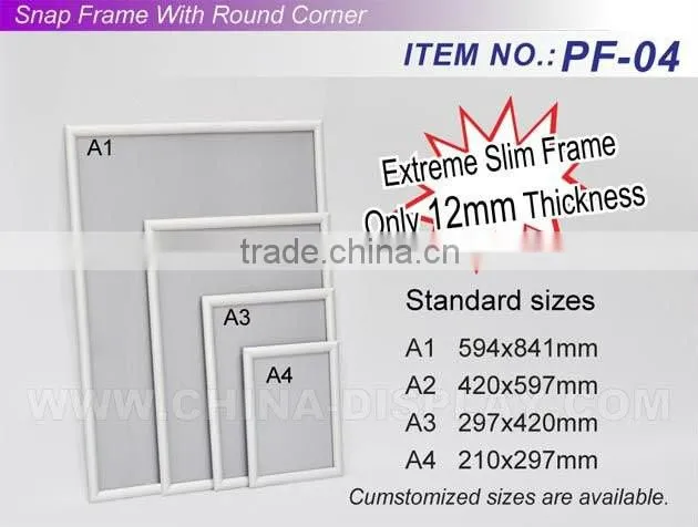 Aluminium snap edge frame sign flip open snap frame wall mounted frames