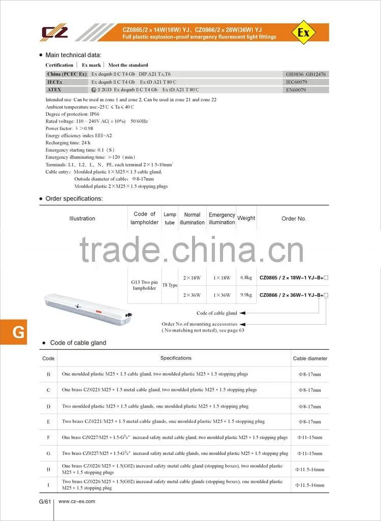 Full Plastic Explosion Proof Fluorescent Light Fittings