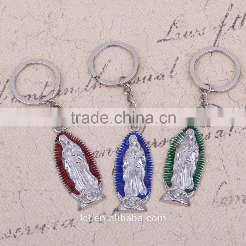 2016 new design key chain ring custom key holder Our Lady of Guadalupe metal cross key chain split key ring clip wholesale