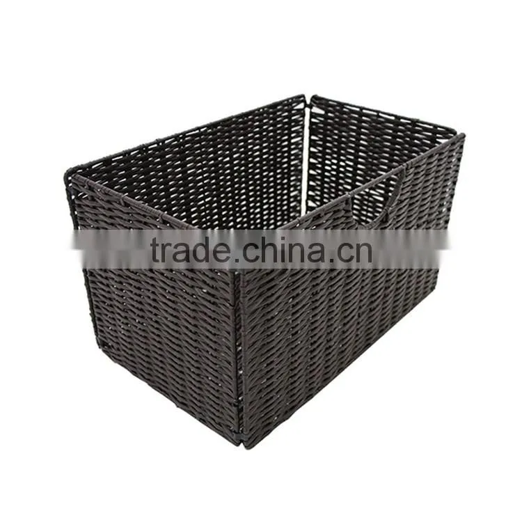 Wholesales washable PE rattan plastic folding basket for supermarket fruit vegetable storage
