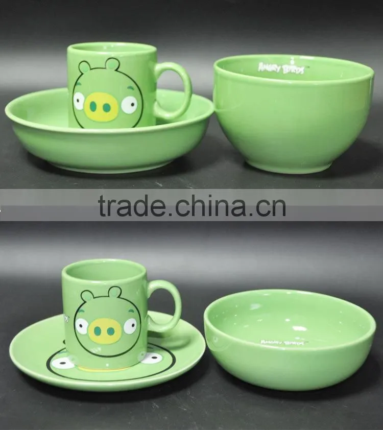 2015 new design ceramic products, children bowl plate mug dinner set