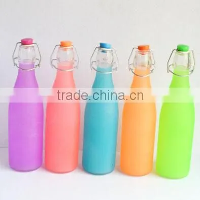 New design cheap Fluorescent color 1L 500ml 250ml clear glass swing top bottles
