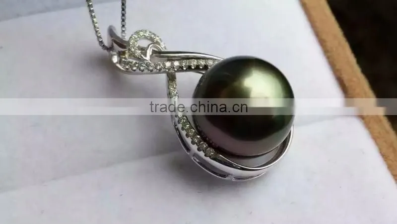 18k diamond 11-12mm black tahitian pearls wholesale pendant necklace