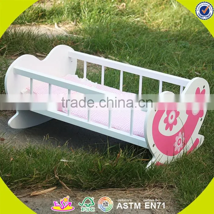 Wholesale beautiful toddler wooden doll bed toy pink best selling wooden doll bed toy W06E010