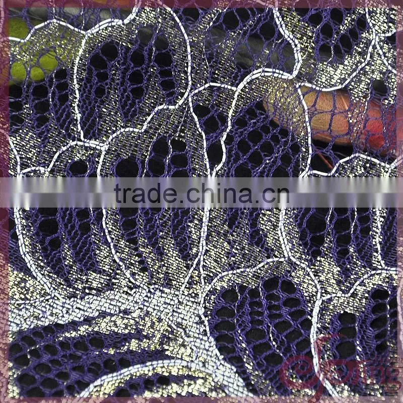 Pink/blue metallic tricot knitting wholesale african fancy lace fabric for dress/ tops