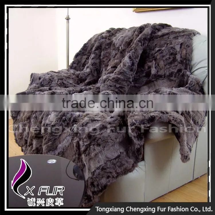 CX-D-03A Fur Throw Rex Rabbit Fur Royal Fluffy Blanket Genuine Fur Blanket