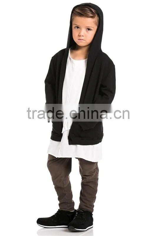children open front black hip hop hooded coat