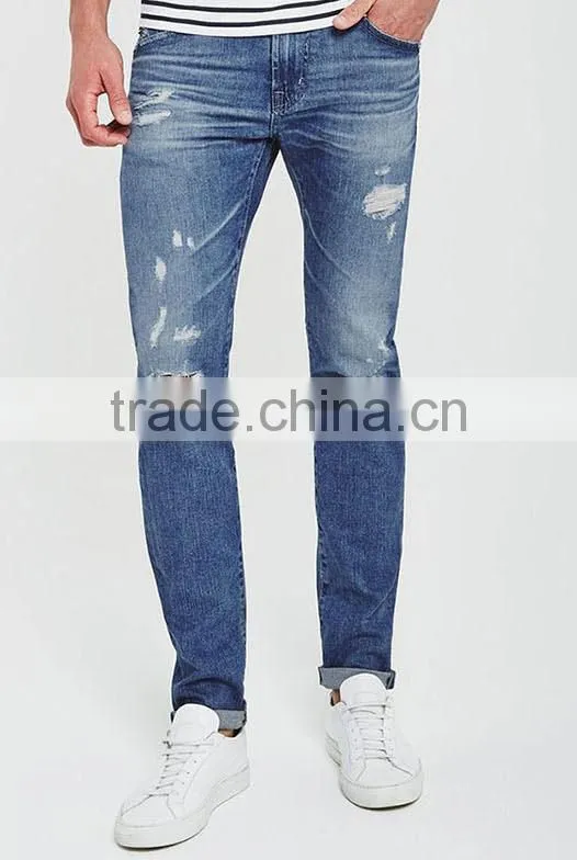 New style skinny fit denim jeans pent men's ripped distressing custom made jeans pants