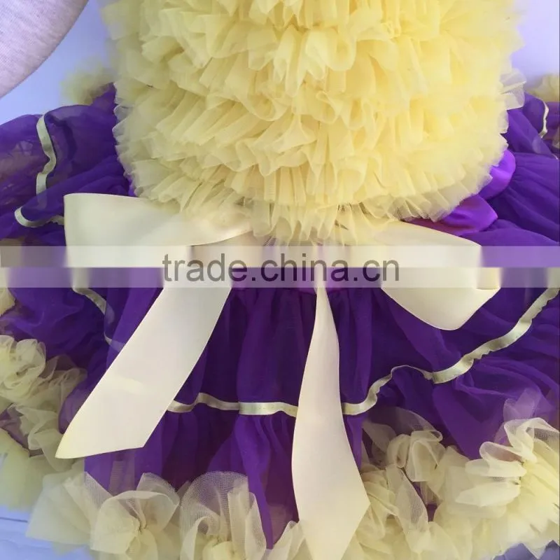 Newset Beautiful Fairy Pettiskirt Baby Girl Clothes Set Tank Top With Purple and Yellow Pettiskirt In Set