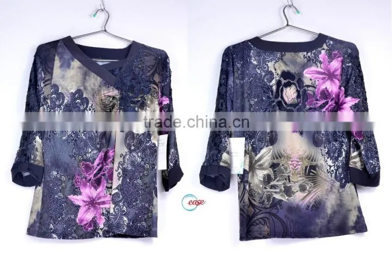 Western Style Casual Rayon Button-up X Print Lady Blouse