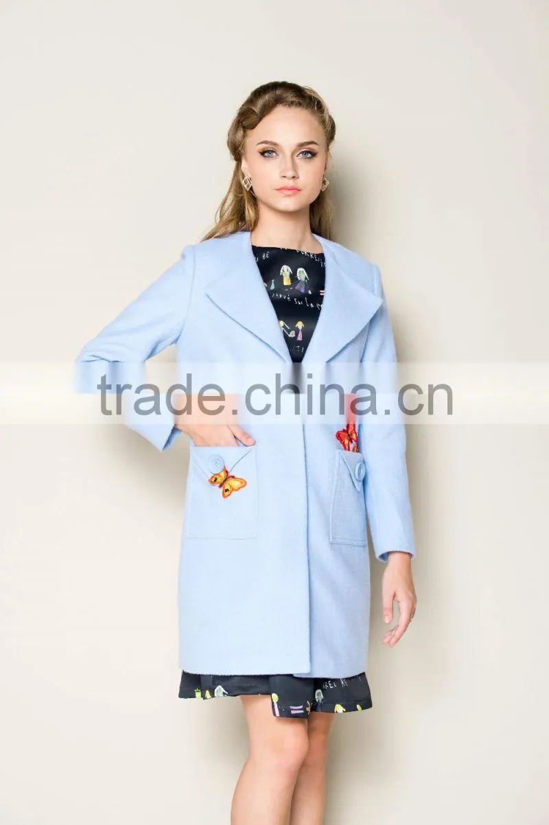 elegant blue butterfly embroidered designed high fashion european style winter coats for girls