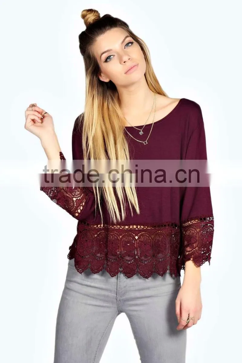 Fashion Women Lace Crochet Loose Tops 3/4 Sleeve Newest Shirt Kimono Casual Blouse For Wholesale 2017