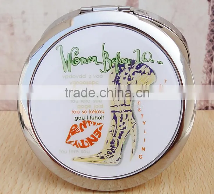2015 Pocket Metal Pocket Round Mini Mirror for Birthday Gifts,Cosmetci Hangbag Mirror with High Heel Shoes