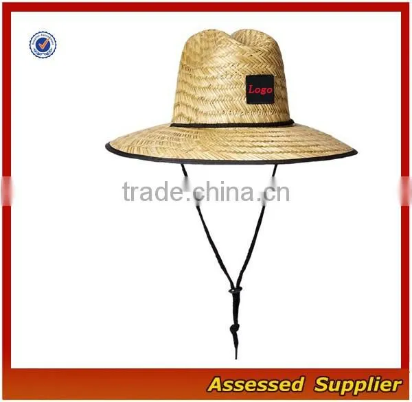 Australia fedora straw surf hat with band and adjustable lanyard lifeguards straw hat with lining to protect