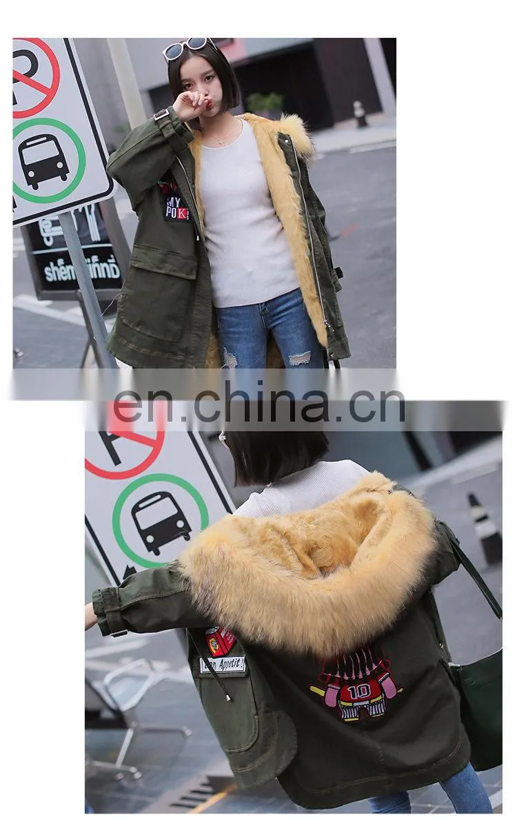 Winter Warm Fashion Real Sheep Fur Army Parka Custom Hooded Fur Women Parka