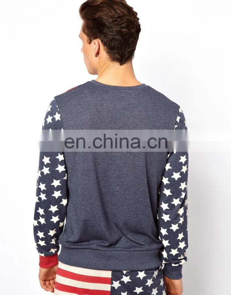 Men's Fashion round neck long sleeve fashion United Stars & Stripes T-shirt set design for man wholesaler in china model-sc128