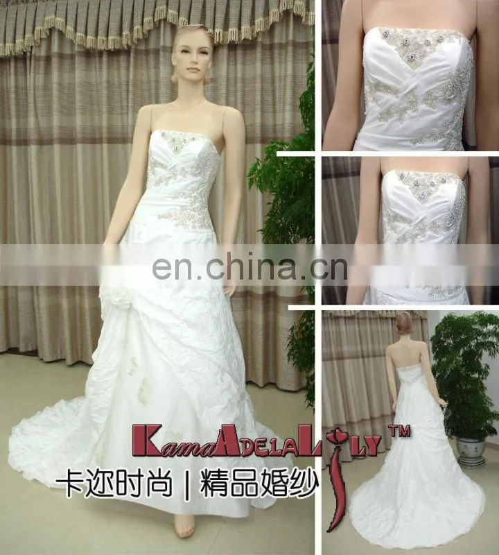 EB257 Delicate embroidery cumtomer made Wedding dress asymmetrical taffeta wedding gown