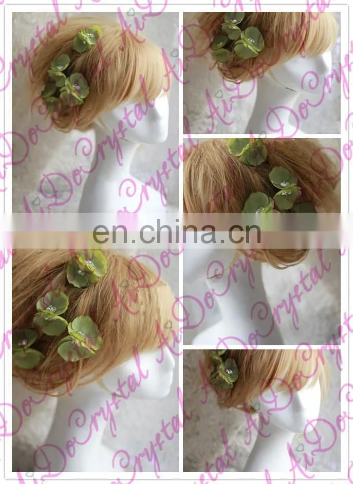 Aidocrystal green flower hair trim piece hair clip,green hair piece pins floral tiaras