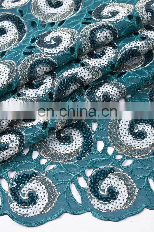High quality african organza lace with sequins/sequins organza lace