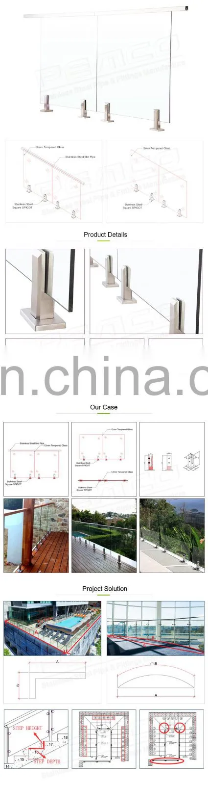 Durable stainless steel railing glass railing balustrade for balcony