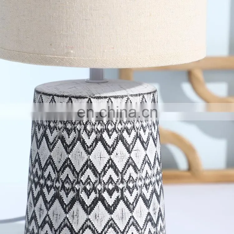 Unique pattern design vintage ceramic night light cheap bedroom porcelain lamp for hotel decor