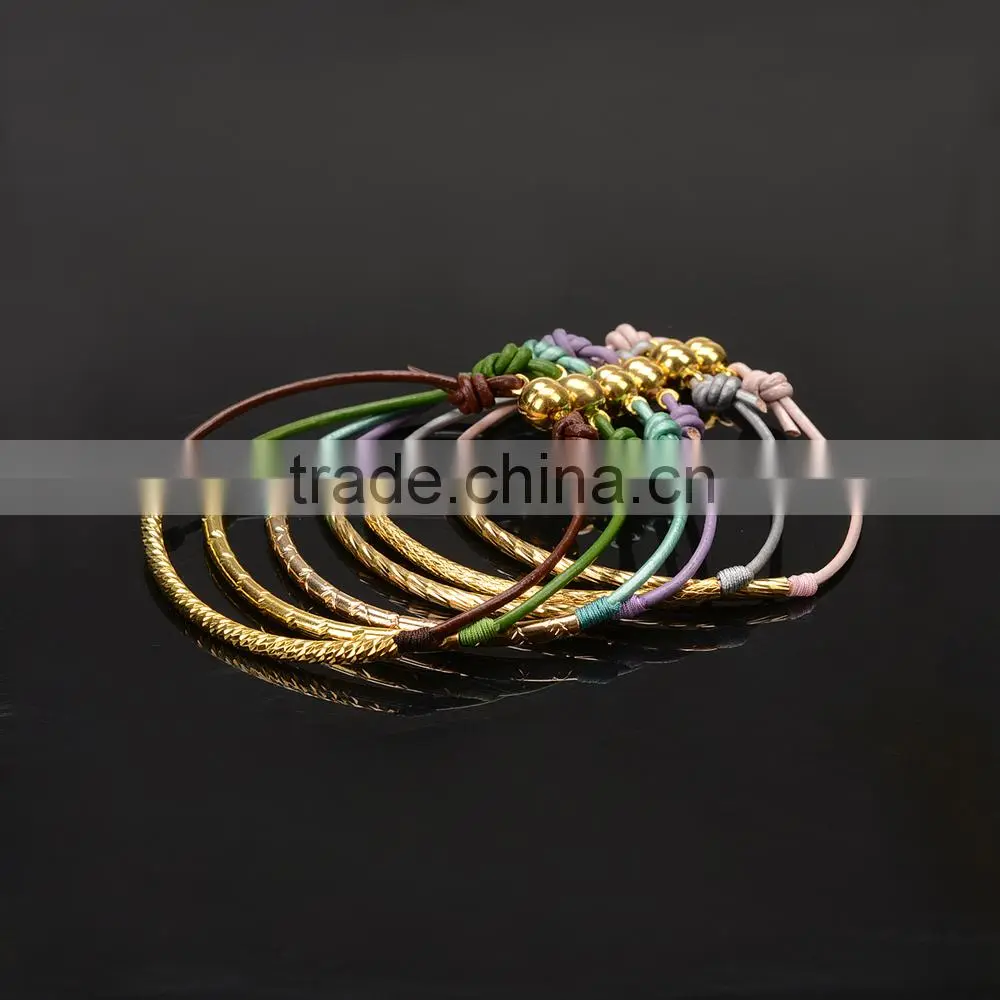 Turquoise bead bangle bracelet with white gold copper tube