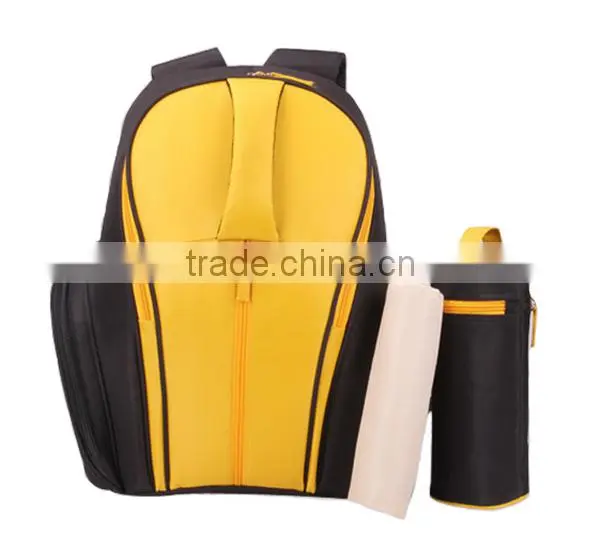 Yellow 300D Backpack Designer Diaper Bags with Bottle Bag