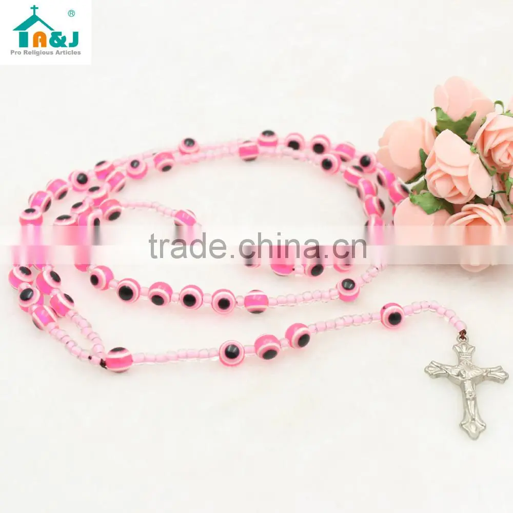 Hot sale religious catholic alloy plastic rosary bead necklace