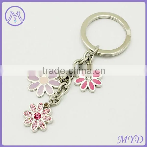 High quality Metal custom Color Enamel crystal flower keychain